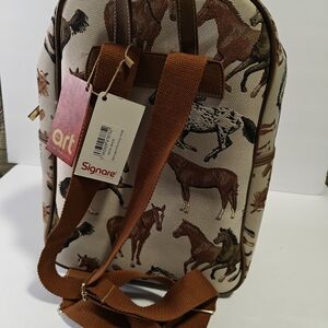 Horse Pattern Backpack - Brown and Cream